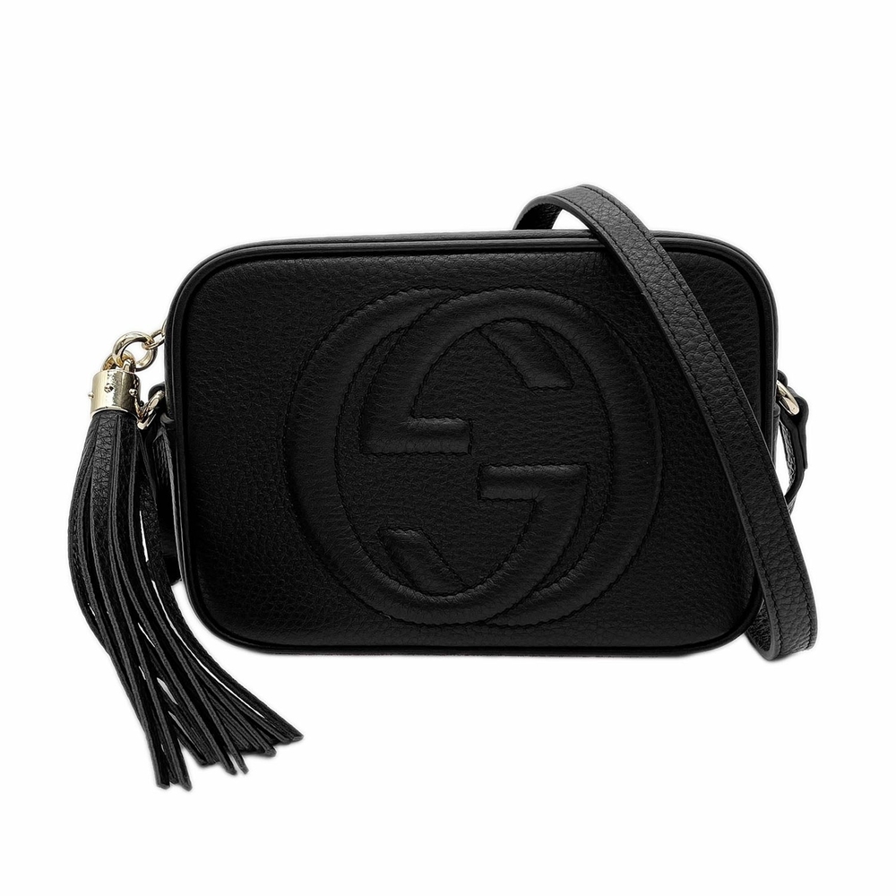 GUCCI Soho Shoulder Bag, Leather & Canvas, Black, Women's